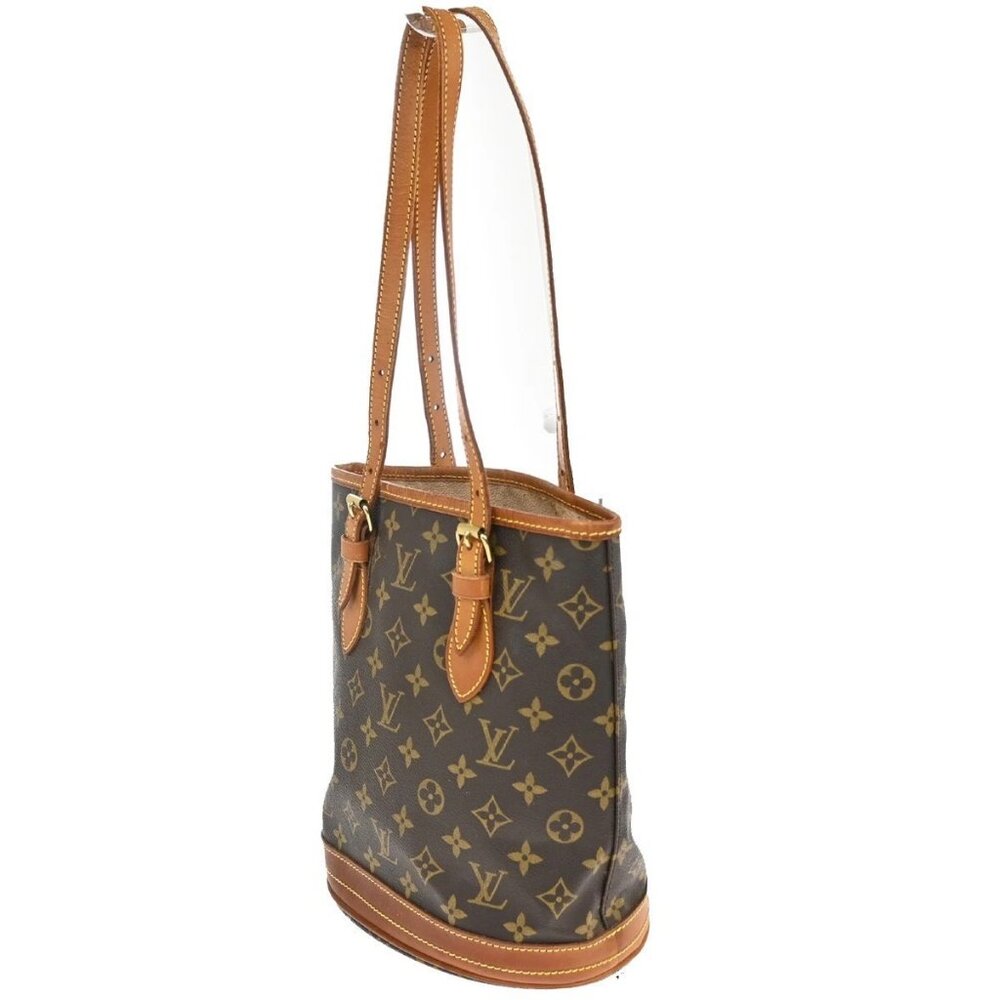 LOUIS VUITTON BUCKET PM Shoulder Tote Bag Monogram Leather Brown M42238 30AA147 - Picture 3 of 16